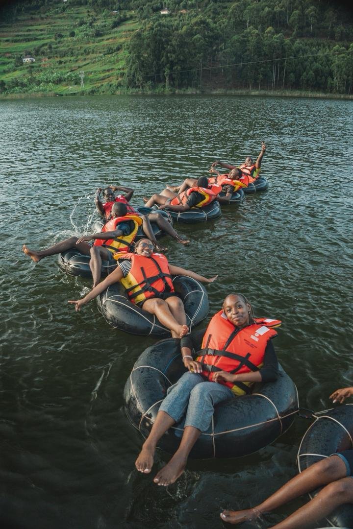 Enjoy tubing on the beautiful waters of Lake Bunyonyi
